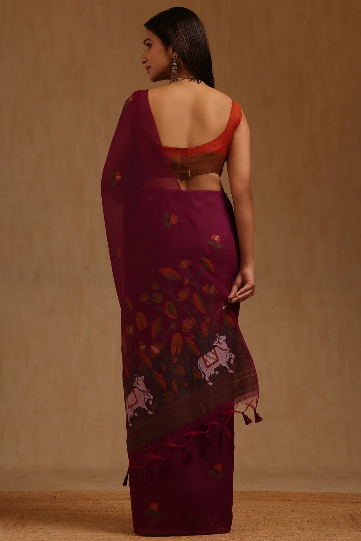 Magenta Chanderi Woven Design Saree